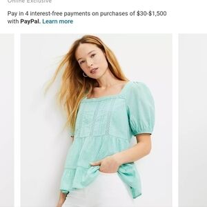 Loft‎ Dotted Lacy Tiered Square Neck  Top Size XS